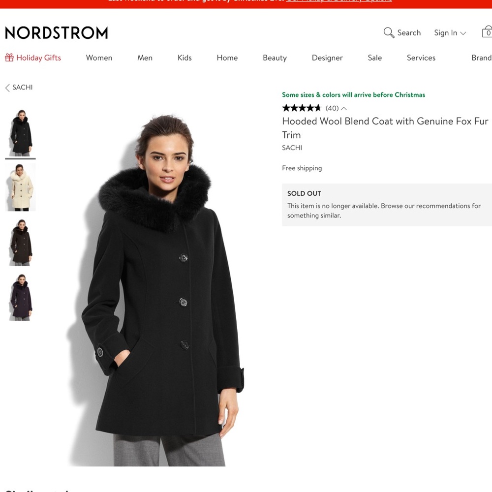 NWT Sachi Wool & Cashmere with fox fur collar